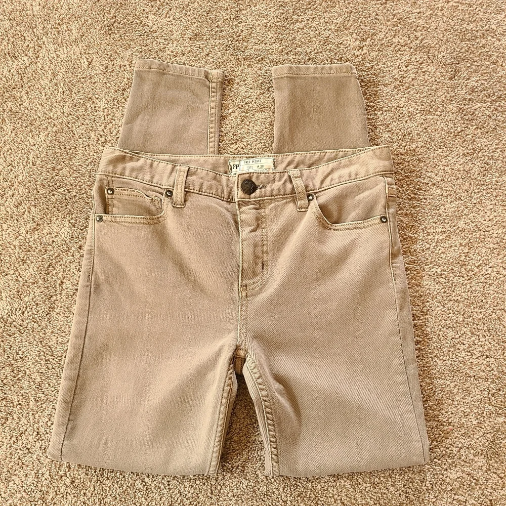 Free People Beige Destroyed Knee Skinny Jeans